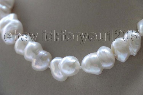 17.5" Genuine Natural 27mm White Baroque Reborn Keshi pearl necklace 14k #f3091! - Picture 5 of 7