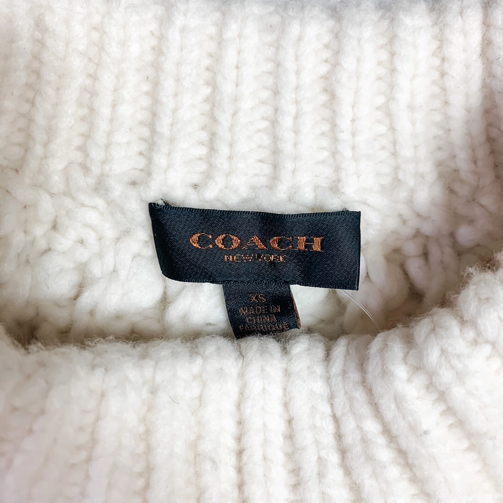 Coach Patchwork Aran Maglione Lana Manica Lunga Mini Abito Avorio Donna XS