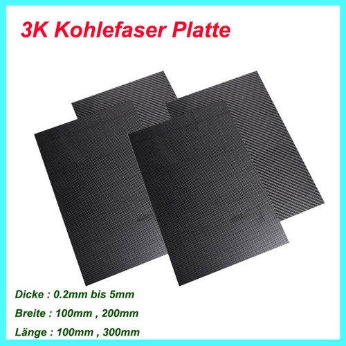 Kohlefaserplatte 3K Leinwandbindung - 50x100x3mm Carbon Platte