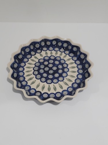 Boleslawiec Polish Pottery Peacock Quiche Pie Plate Tarts 10" x 2"