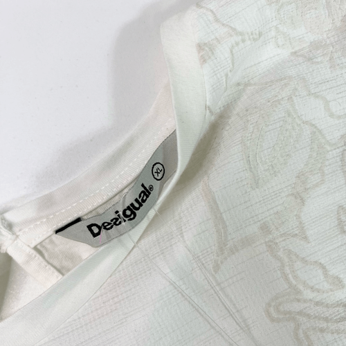 Blusa para mujer Desigual extra grande blanca floral volantes manga corta cuello redondo N - Imagen 4 de 12
