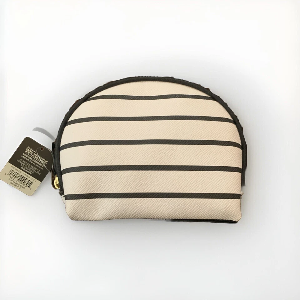 Nueva bolsa de maquillaje/cosméticos a rayas blancas y negras para mujer con cierre de cremallera. Nuevo con etiquetas. Foto 2 de 4