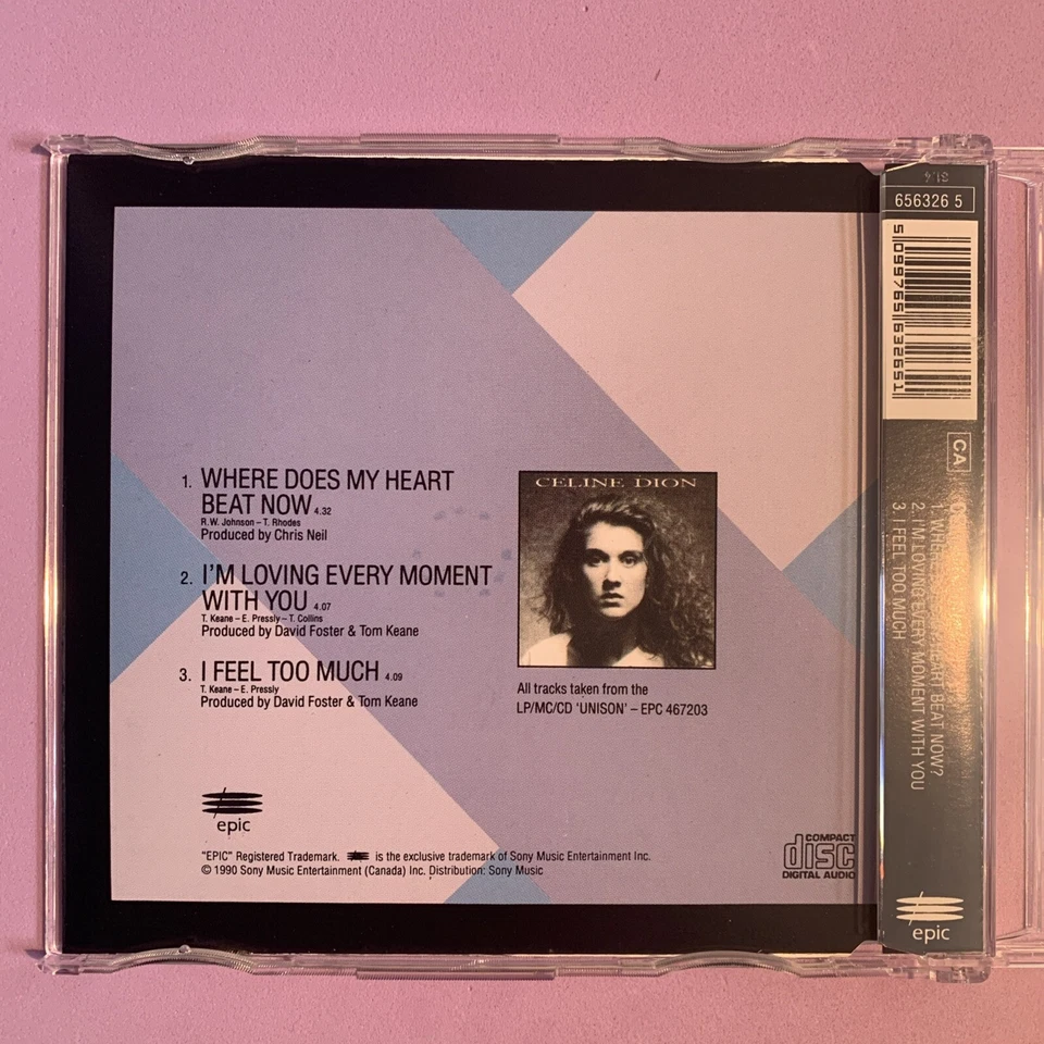 Celine Dion - Where Does My Heart Beat Now (CD, 1990) 3 TRK IMPORT  *VERY RARE* - Image 2 of 4