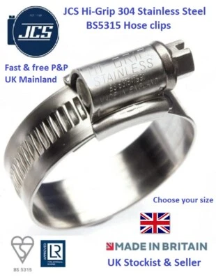 JCS Hi-Grip 304SS hose clips BS5315 (Jubilee equivalent) MADE IN GB choose size
