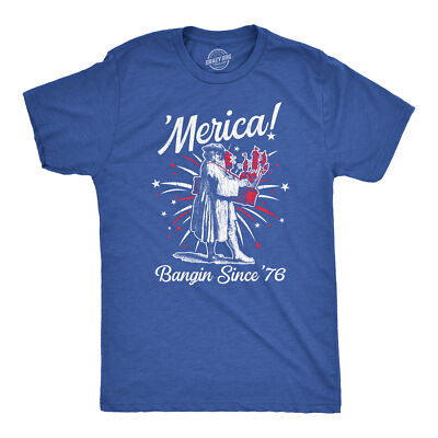 Mens Merica Banging Since 76 T Shirt Funny Fourth Of July American Fireworks Tee