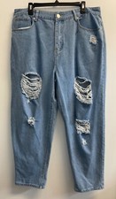 Boohoo Women's US 14/UK 18 Blue Ripped Distressed High Waist Mom Jeans