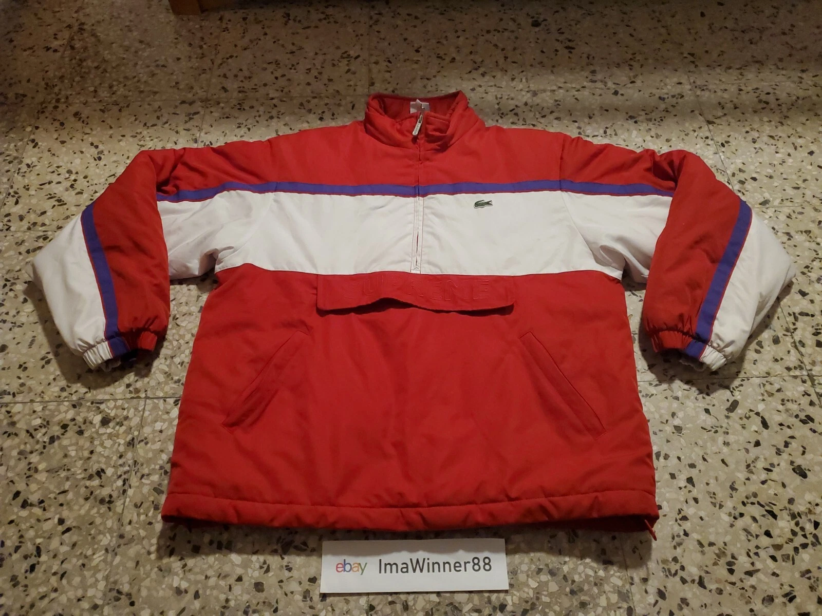 Pull demi zippé Supreme x Lacoste FW19 moyen rouge d'occasion