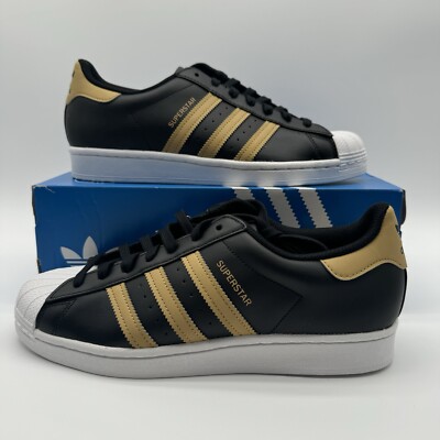 New Adidas Men’s Size 10 Superstar Black/Gold/White Shoes HP5498