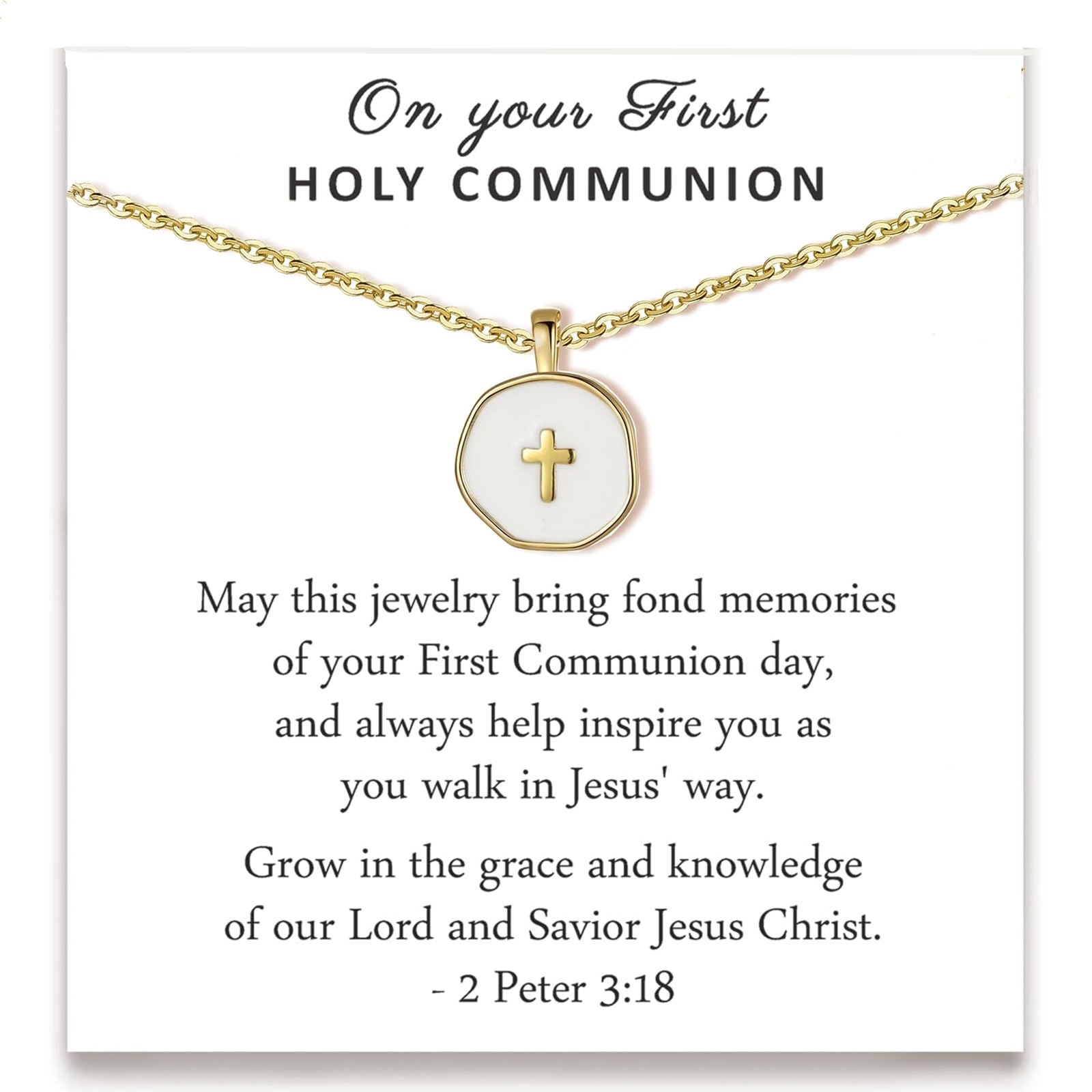 GINAZL First Communion Cross Necklace - Tiny Baptism Gift for Girls