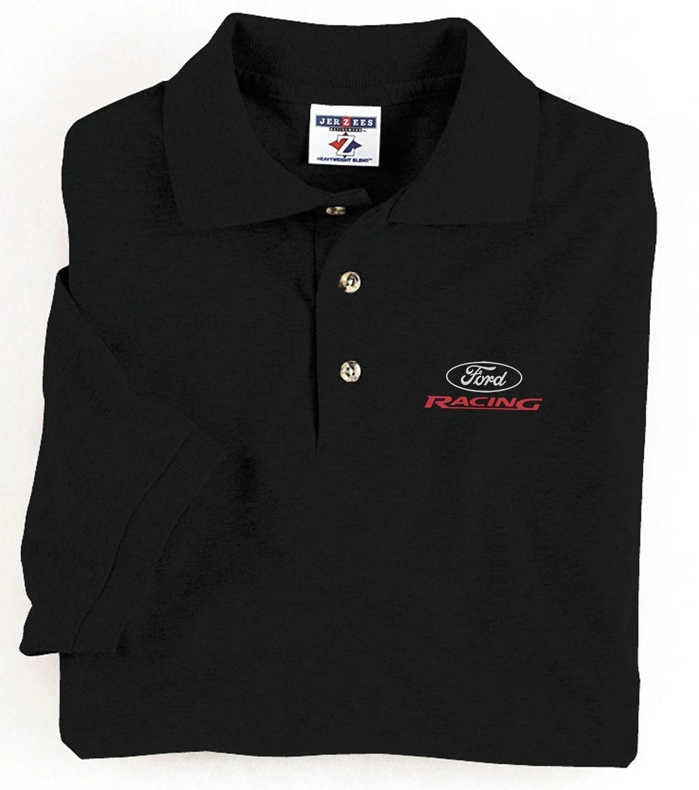 Mens polo style collared shirt Ford Racing design buttons collar button up shirt
