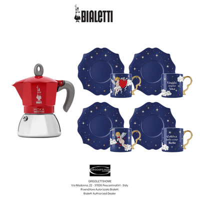 Bialetti Moka Iduction 4 Cup Espresso Set W/ Saucer & 4 Espresso Cups