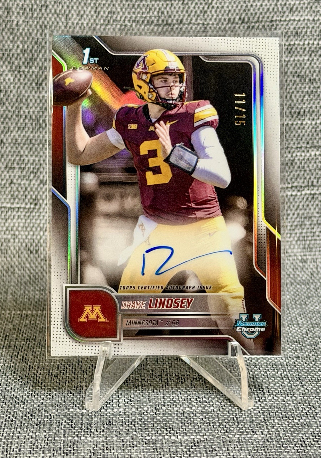 2025 Bowman Chrome U Football - Drake Lindsey 1st Auto White Refractor #11/15 SP