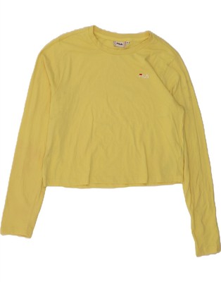 FILA Damen Crop Top Langarm UK 18 XL Gelb Baumwolle DE25