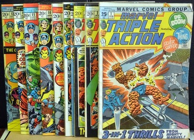 LOT of 10 MARVEL TRIPLE ACTION #1 2 4 5 7 9 10 11 13 13 VG to VF MARVEL 1972-73