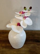 White Orchids In Ceramic Vase Faux Flower Decor