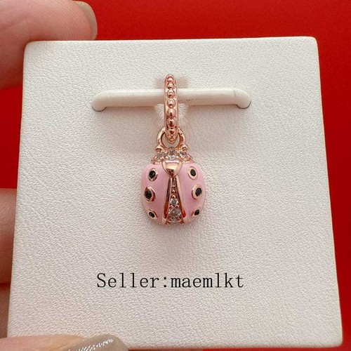 New 925 Sterling Silver Rose Lucky Pink Ladybug Charm 387909EN160