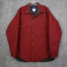 VINTAGE Woolrich Shacket Mens L Large Red Thinsulated Jacket Flannel Plaid USA