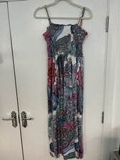 Paisley Style Multi-coloured Maxi Dress With Shirred Bodice Size L/14