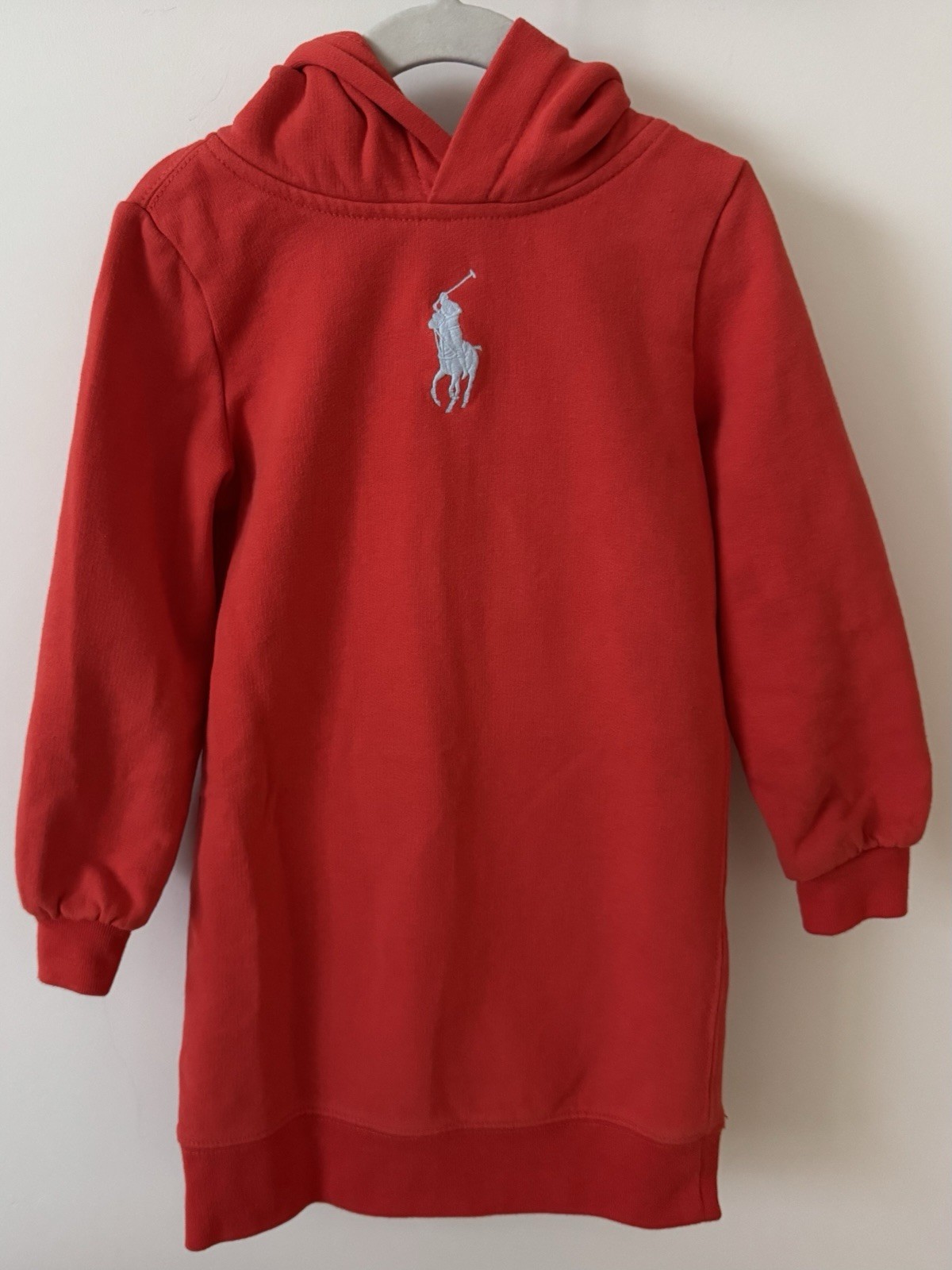 Ralph Lauren Polo Big Pony Rosso Chiaro Felpa con Cappuccio Vestito Bambina Taglia 4 4T