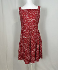 Huhot XL Red White Floral Square Neck Sleeveless A-Line Knee Length Stretch