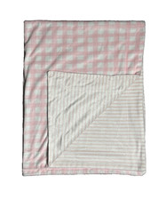 Lila Jack Baby Blanket Reversible Striped Gingham Plaid Pink White 30x38 in.