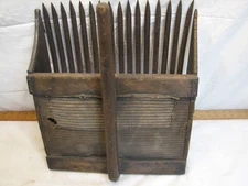 Large Antique Wooden Cranberry Scoop Rake Bog Primative Picker Tool Tin Tine