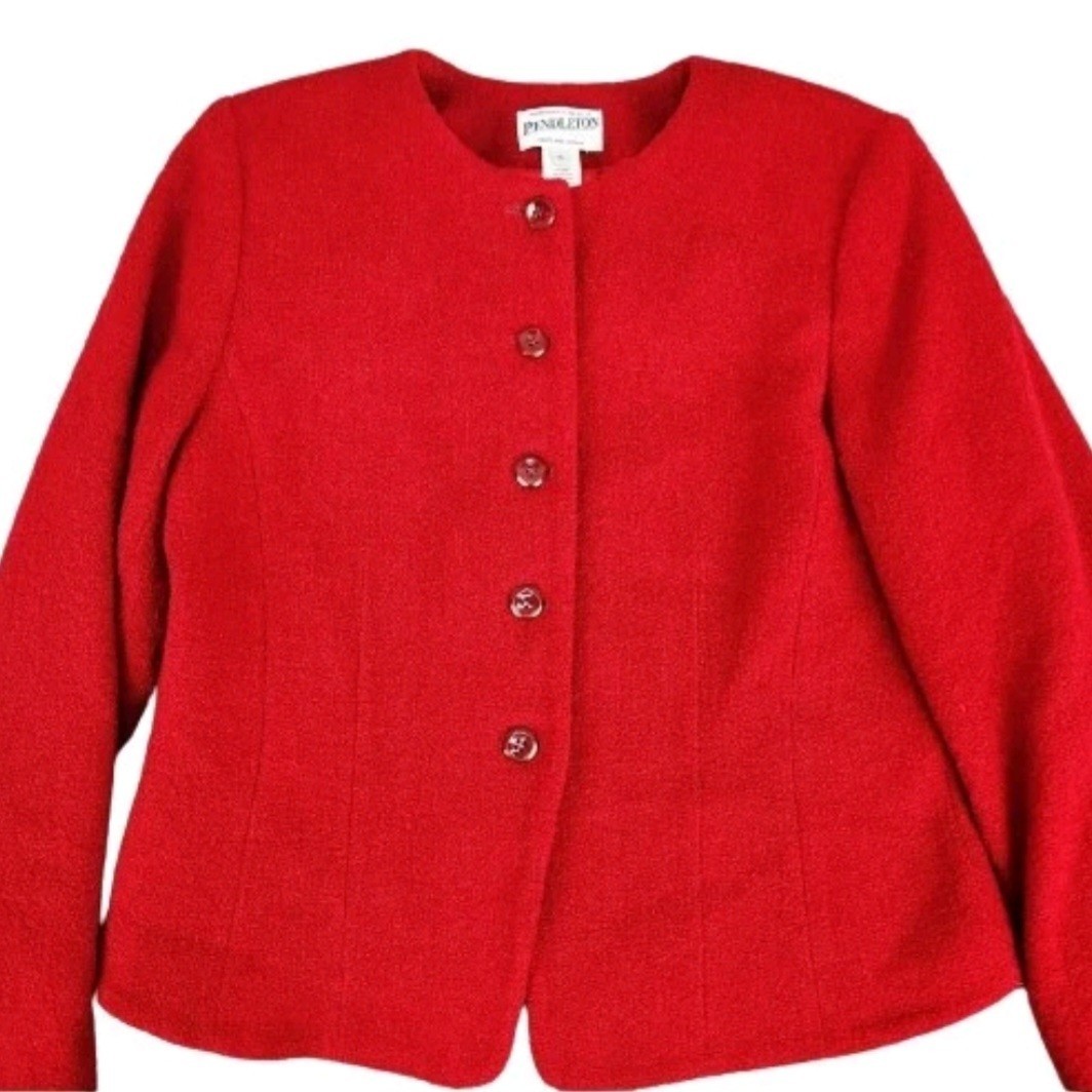 Pendleton Red Wool Blend Lined Blazer Women's 10 - image 3