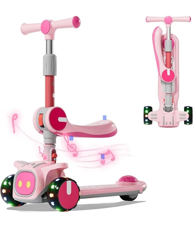 Tonbux 2-in-1 Kids Kick Scooter Ages 3+, Pink