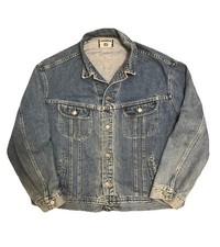 VINTAGE Lee Denim Jacket XL-XXL 80s Made in USA Medium Wash Trucker Mens Coat