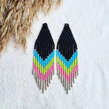 Handmade Seed Bead Fringe Earrings - Long Tassel Beaded Jewelry for Women