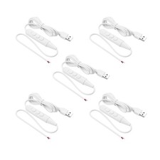 USB 2.0 Male To Stripped Ends 6Speed Dimming Switch Power Cable White 5Pcs