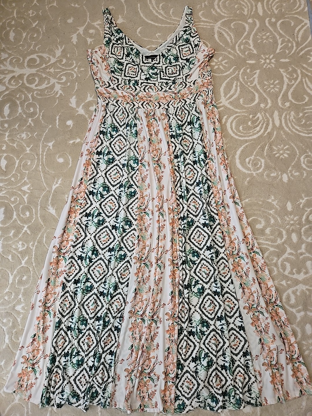 NWOT WHBM Liquid Knit Floral Maxi Dress Size XL Sleeveless V-Neck