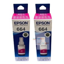 2 PCS Genuine Epson 664 Ink Bottle Magenta T664300 70ml EcoTank Printer T664