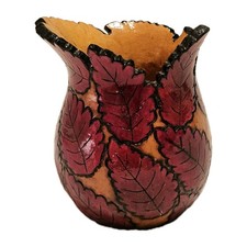 Hand carved Autumn Leaves Design Gourd Vase Artist W McCart One Of A Kind