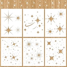 6pcs Twinkle Star Stencils, Reusable Templates for 15.98x11.73in, white