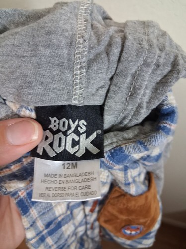 Boys Rock 2 Piece Outfit Denim Hoodie Casual Grunge Fox Plaid Size 12 Months - Picture 7 of 12