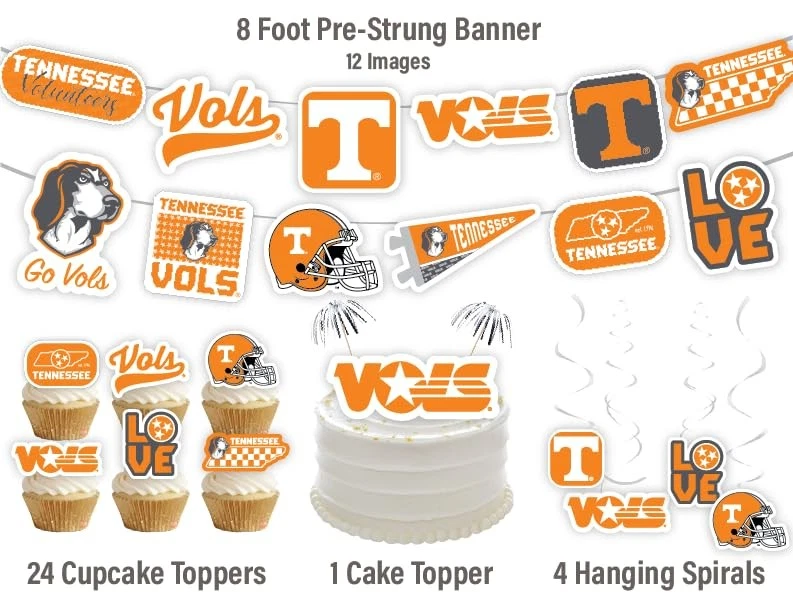 Suministros para fiestas de voluntarios de Tennessee | Toppers para pancartas y pasteles | Fútbol americano, cumpleaños Foto 3 de 4