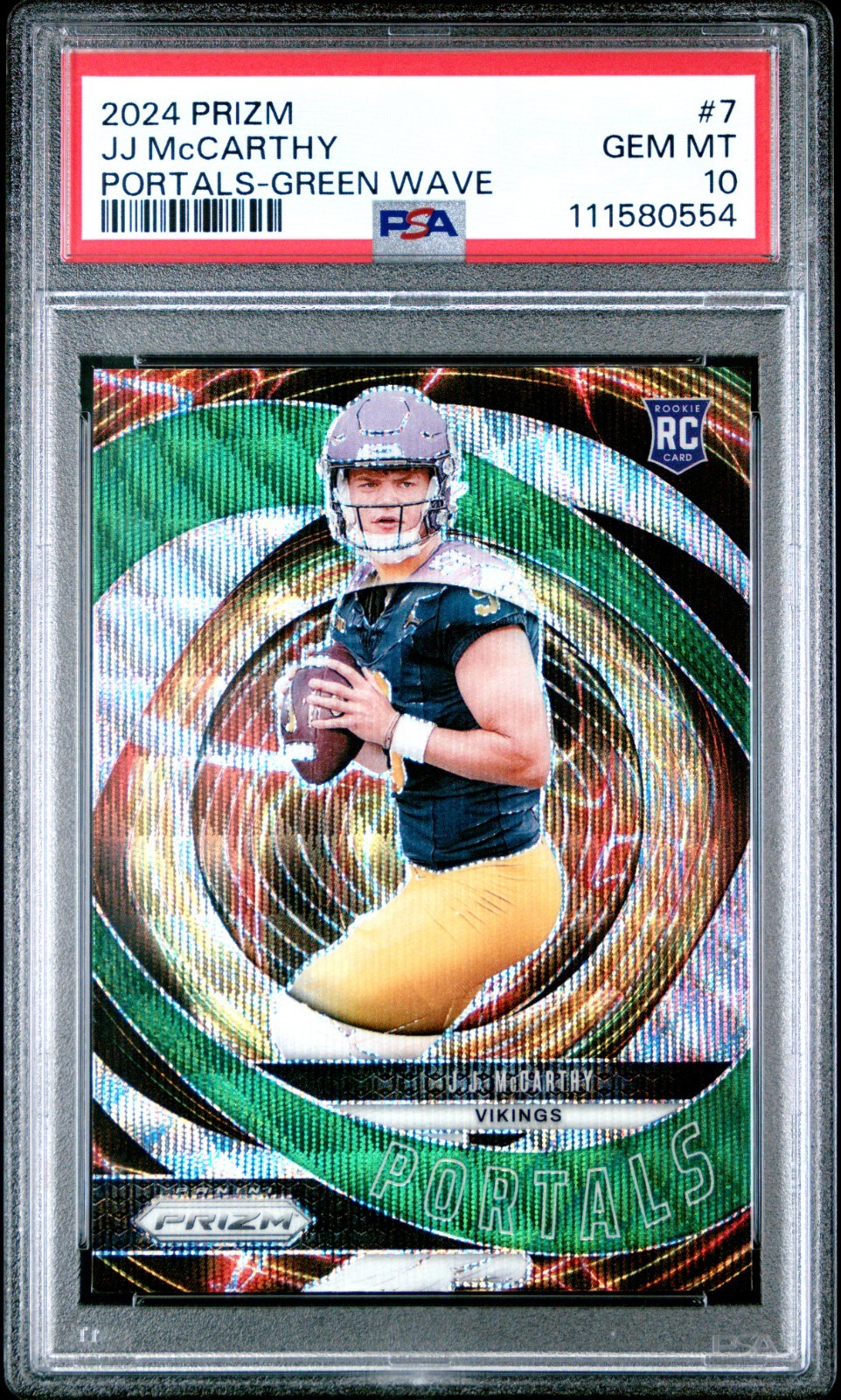 2024 Panini Prizm Portals #7 JJ McCarthy Green Wave Prizm RC PSA 10 Vikings