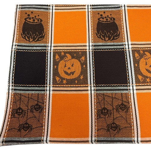 Halloween Placemats Set of Four Pumpkin Orange Black Check Cotton Tapestry - Picture 9 of 11