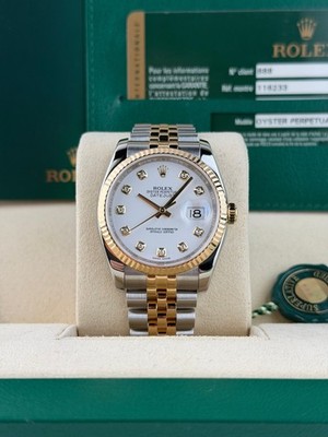 Rolex Datejust 36 White Diamond Fluted Jubilee Preowned 2012 116233