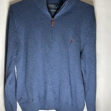 Vintage Polo Ralph Lauren Mens Blue Cotton 1/4 Zip Pullover Sweater Size XL