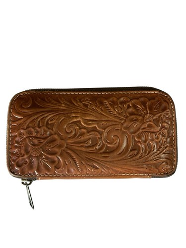 Patricia Nash Embossed Leather Wallet Zip Clutch Floral Brown Western Bohemian - Picture 10 of 10