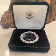 Smithsonian Hope Diamond Replica Brooch Blue Glass Austrian Crystal 1.5” Vintage