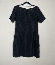 Reiss Black LBD Ribbon Striped Mini Shift Dress UK 12 Pockets Evening Event
