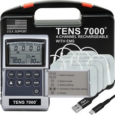 TENS 7000 Pro Rechargeable Tens Unit Muscle Stimulator, 4 Channels, Back...