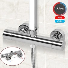 Dual Outlet Thermostatic Shower Bar Mixer Valve Taps Chrome Bathroom Exposed Bar