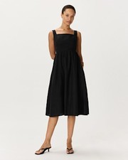 Quince Women 100% European Linen Fit & Flare Midi Dress Black M