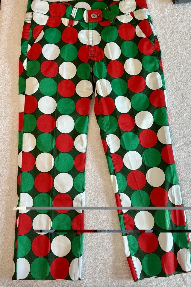 Loudmouth Women’s Jingle Balls Cropped Golf Pants Red Green Holiday Size 0 - Image 4 of 4