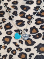 Return To Tiffany  Co. Silver Blue Enamel Mini Double Heart Charm Necklace