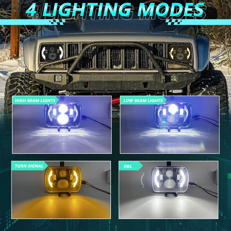 For Chevy S10 Pickup 1982-1997 5x7 7x6" LED Headlight Halo DRL Hi-Low Beam H6054 - Image 3 of 4